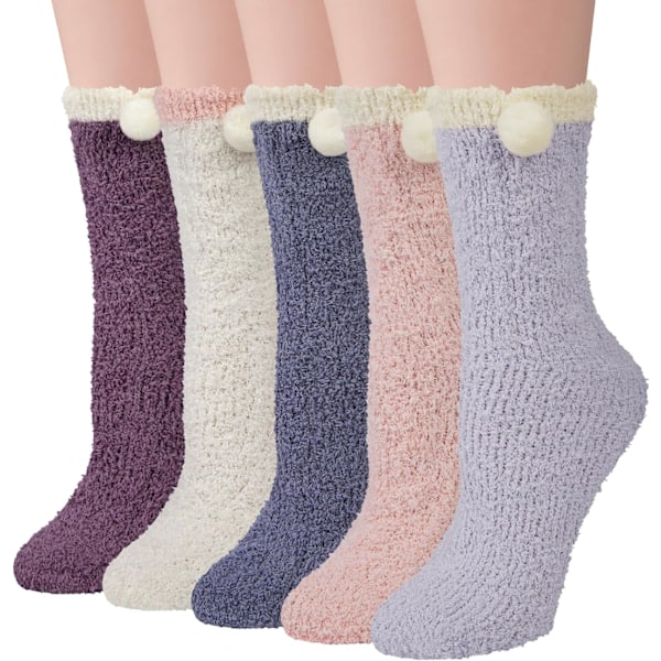 Mjuka vinterstrumpor för kvinnor, korallfleece fluffiga hemstrumpor, varma vintergåvor, flerfärgade-05, EU-storlekar 35-41 Multicolored – 5