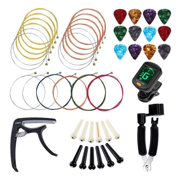 45-delad gitarrtillbehör set sträng capo stallpinnar plektrum ersättning spelhjälpverktyg