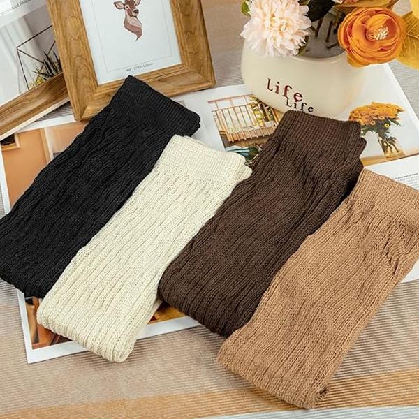 4 par løstsiddende damestrømper - (beige, sort, lys khaki, brun)