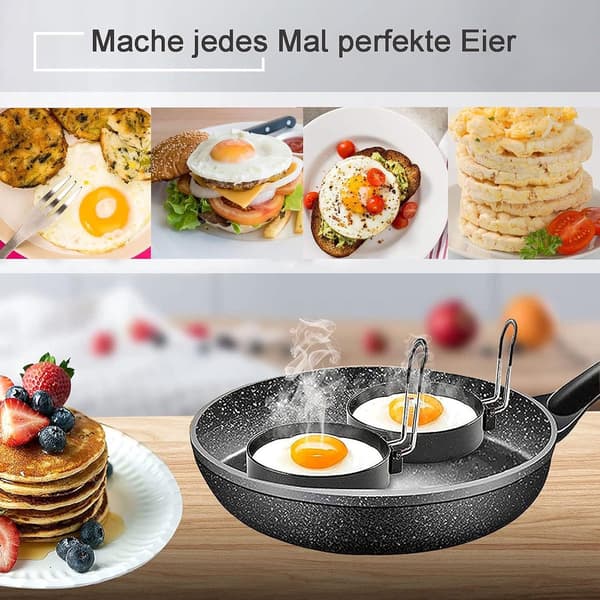 ING Egg Ring 4 deler rustfritt stål ø7,5 cm stekt egg form pannekakeform pannekakemaker matlaging baking rund for omeletter eggpannekaker og svart