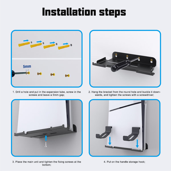 Veggmontert Holder for PS5 Slim - Plassbesparende og Enkel i Svart