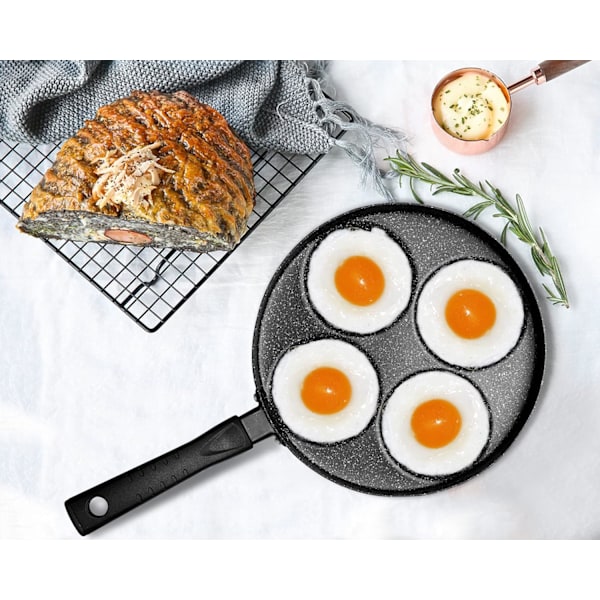 Aluminium Stekepanne for 4 Egg, Non-Stick Eggkokerpanne, Slitesterk, Jevn Varmefordeling, Enkel Rengjøring Svart