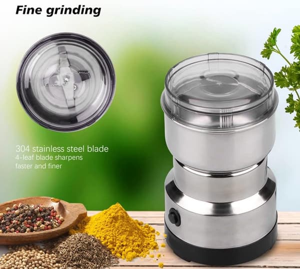 Multifunktionell elektrisk kvarn 300 ml (silver), för malning av kaffebönor, kryddor, spannmål och nötter.
