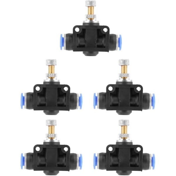 5 stk. Push-In-hastighetsregulatorer, 6 mm pneumatisk luftreguleringsventiltilkobling