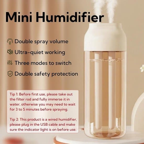 Mini Luftfugter - Soveværelse Luftfugter - 300 ml Vandtank - 3 Spraytilstande - Hvid