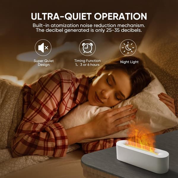 Flammepejs aroma diffuser (hvid), ultralyds kold tåge luftfugter, syvfarvet lysstribe timer