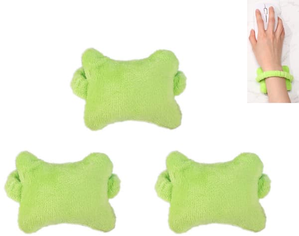 Plysch mus handledsstöd 3-delat set, med elastisk handledsrem, kontorshandledsstöd, ljusgrön.