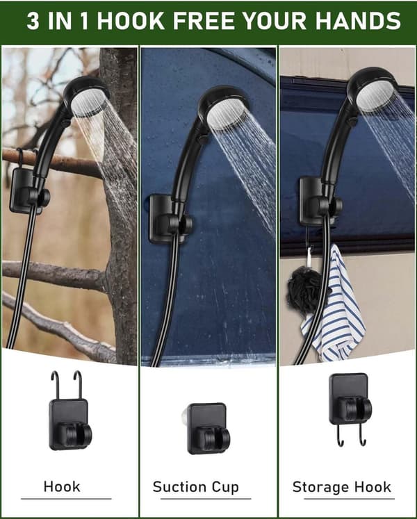 Utomhus campingduschpump, 6000mAh, IPX7 vattentät, med temperaturdisplay, grå.