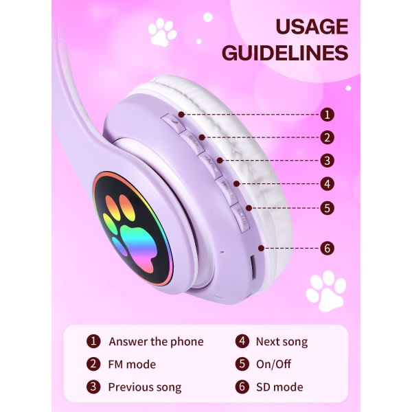 Flash Light Cute Cat Ears Langattomat Kuulokkeet Mikrofonilla, LED-Valoilla (Violetti)