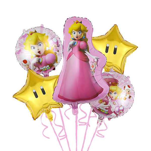 Super Mario Bros Sæt Prinsesse Peach Balloner Kostume Festdekoration Rosa Dekorative Fototilbehør Fødselsdag Baby Shower 5pcs set-E