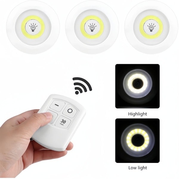6 stk. Smarte Trådløse LED Downlights Natlys med Fjernbetjening til Skab, Køkken og Mere (Hvidt Lys) [DB]