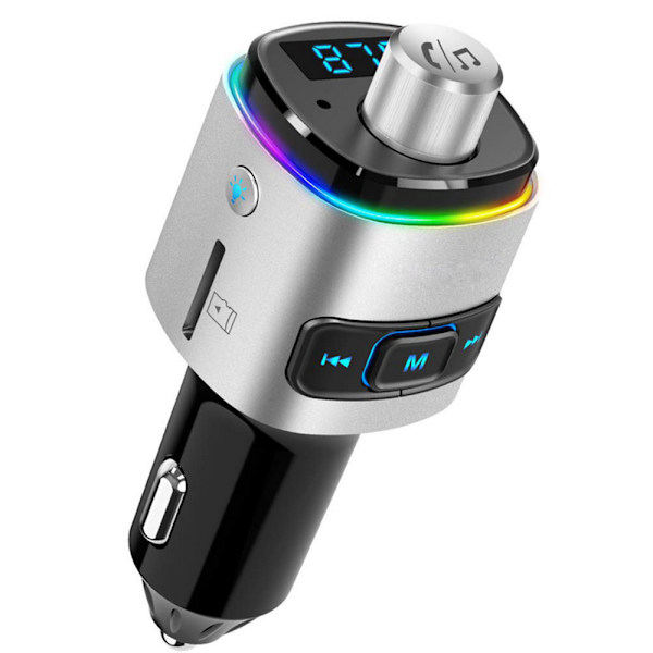 Bluetooth FM-sender til bil, 7-farvet LED-baggrundsbelysning, QC3.0 opladning, håndfri bilkit med FM-radio