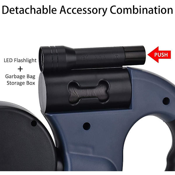 Dobbelt rulleline til 2 hunde, 3 m dobbeltline med LED-lys og poseholder