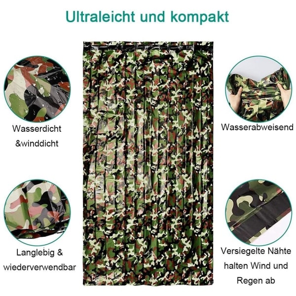 2-pack Nödsömnpåse, Vattentät Lätt Termisk Överlevnadsfilt, Bärbar för Utomhusbruk