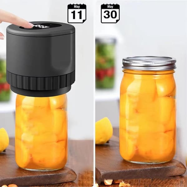 Multifunksjonelt vakuumforseglingssett, USB-oppladbart, med flaskeåpner, for matkonservering og fermentering.