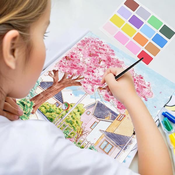 Akvarelsæt til begyndere, inklusive blomsterskitser og pensler, 4 dele.