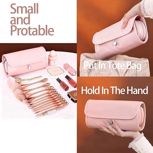 ING Makeupbørsteholder, Nøgleringsholder, Multifunktionel Sammenfoldelig Makeup Taske - Pink