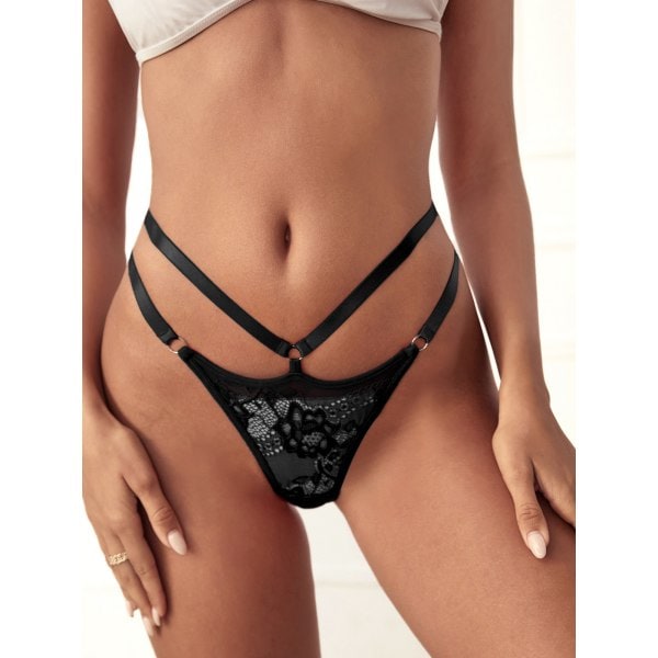 5-pack G-string trosa för kvinnor, sexig spets, låg färg, damunderkläder, osynliga t-back trosa, svart, M
