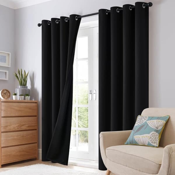 Cirkulära mörkläggnings- och värmeisolerande gardiner, svart foder, 132×213cm, 2 stycken per förpackning, lämpliga för sovrum och vardagsrum.