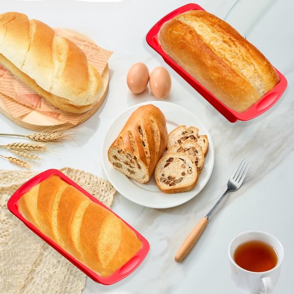 Rektangulær non-stick silikon toastform, for hjemmebaking, rød
