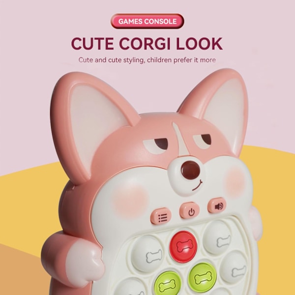 Ljusupplyst Pop Fidget Sensoriska Leksaker Handhållen Spel, Tryck Bubbla Pop Pusselspel Maskin, Stressavlastande Gåvor för Barn Vuxna (Corgi Rosa) Pink