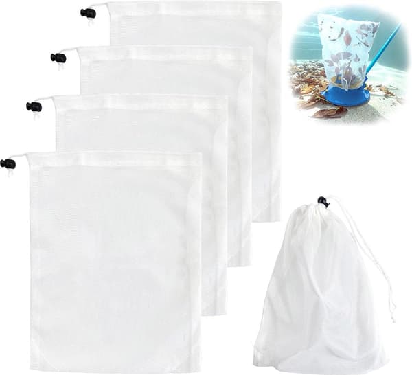 Pool dammsugarfilterpåsar, 4-pack, finmaskig dragsko, återanvändbara.