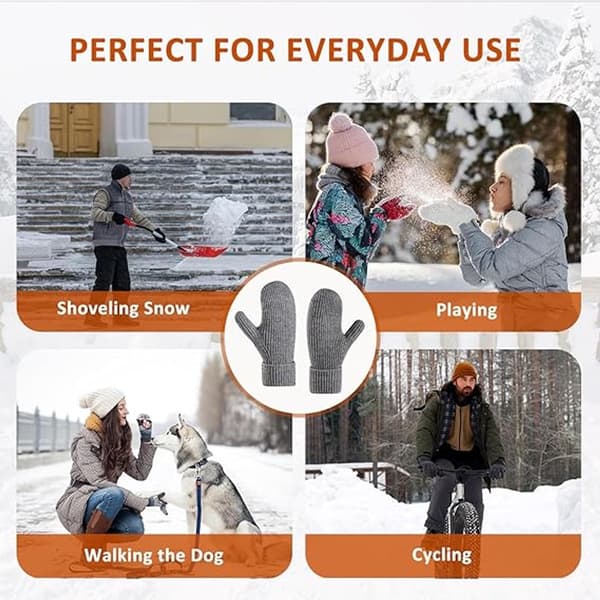 ING Vinterhandskar i ull för kvinnor och män, elastiska och extra varma vantar med pälsfoder för snö och kallt väder, perfekt present