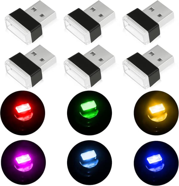 USB Bilomgivelsesbelysning 6 Stykker USB Monokrom LED Bilinteriør Omgivelsesbelysning Plug-in 5V Mini Interiørbelysning s/Bærbare PC-er/USB-uttak Natt
