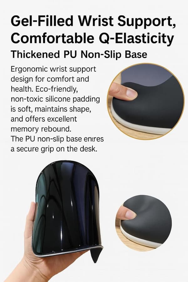 Vattendroppe Silikon Handledsmusmatta, Minimalistisk Gradient, Förtjockad Halkskydd, Ergonomisk Datorhanddyna, Mörkblå Grå Gradient, 1-pack