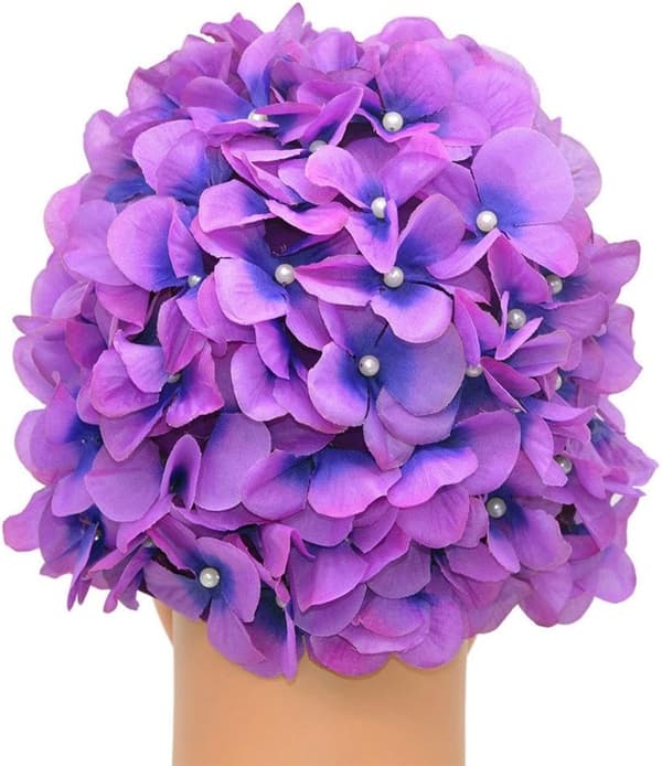 Handgjord badmössa för dam med 3D-blomblad, lila