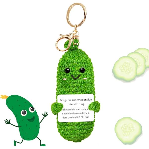 Mini Pocket Hug Keyring, Positive Sour Cucumber Keychain, Motivational Gift for Boyfriend or Girlfriend, Funny Lucky Charm, 5x12cm