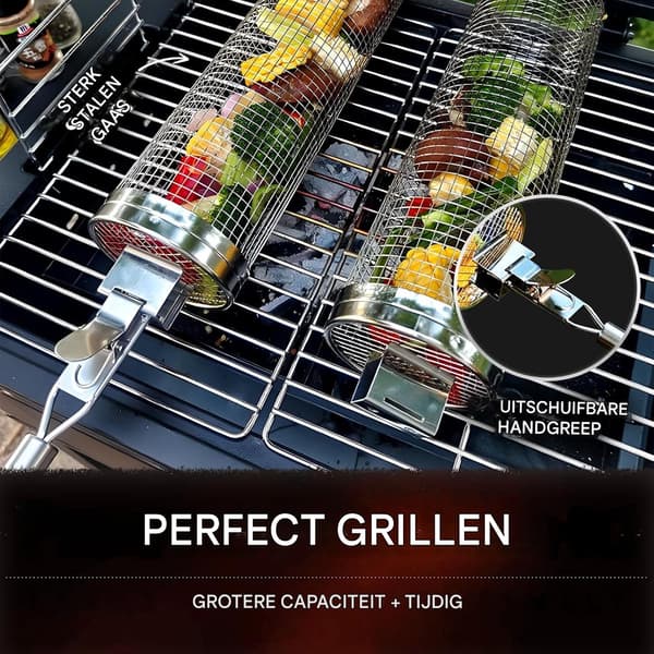 Trommelgrill, klikkhåndtak, stor kapasitet for utendørs camping, sølv