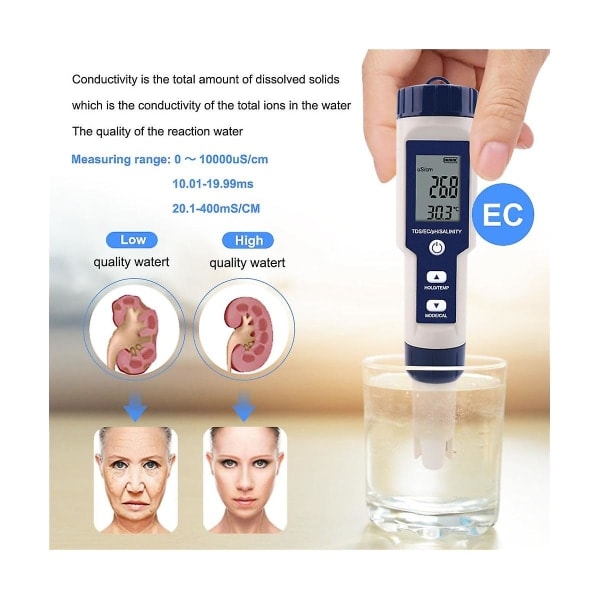 5-i-1 Digital Vattenkvalitetstestare Tds/ec/ph/Salthalt/Temperaturmätare För Pool Akvarier Drinki([HK])