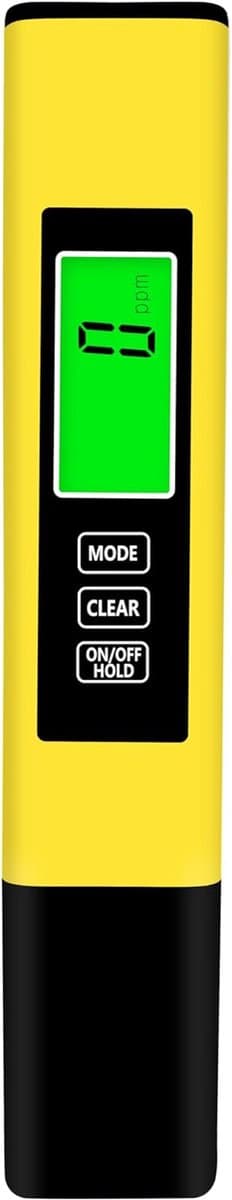 Tre-i-ett vannkvalitetsanalysator (gul), TDS/EC/temperatur, testing av drikkevann