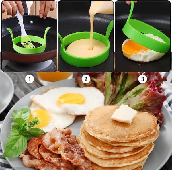 ING Silikon Bakeform 6 Stykker Eggform Pannekakering Non-Stick Eggform Rund Silikon Stekt Eggform Pannekakeform Pannekakemaker Rød Blå Grønn