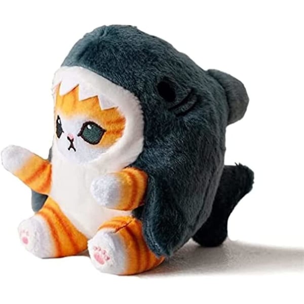 Søt hai katt plysjeleketøy, 8'' katt ansikt hai plysjdyr dukker, Kawaii myk plysj katt hai pute for gutter (blå)