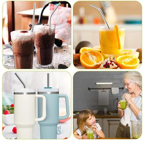 Fødevaregodkendte sugerør i rustfrit stål, 18-pak, genanvendelige til smoothies og cocktails, sølv.