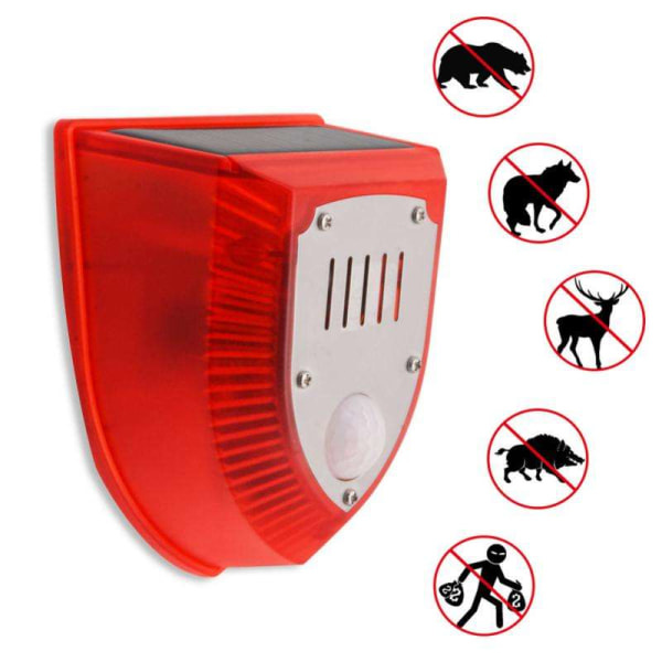 Uppgraderad Solcellsdriven Utomhus Rörelsesensor Alarm Hundskall & Skottljud 129db Hög Ljudgenerator 3 Arbetslägen Blinkande Ljus wi
