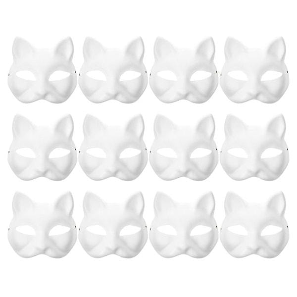 12 Blanke Kattemasker Kostume Cosplay Maske Børnehave Lav din egen umalede kattemasker