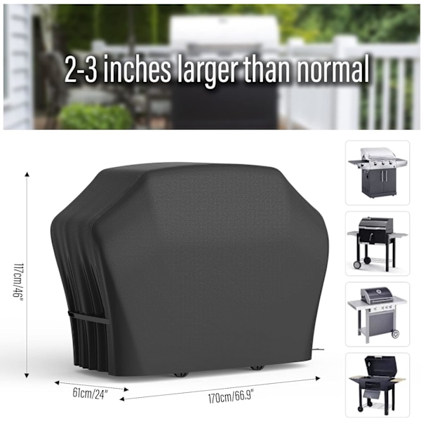 Grillöverdrag, stort, vattentätt, dammtätt, starkt, hållbart grillöverdrag i Oxford-tyg för utomhusbruk, grillskydd, 170 x 61 x 117 cm