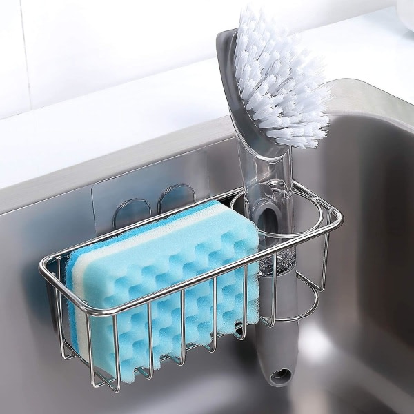 Sponge Holder for Sink Caddy - Sink Sponge Holder, 2 in 1 Brush Holder, Sus 304 Stainless Steel Waterproof Sponge Caddy