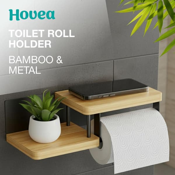 Sort bambus toiletpapirholder – vægmonterbar uden boring.