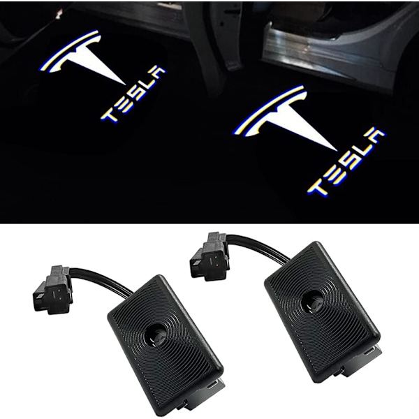 Större Projektion Puddle Lights Logotyp Projektor Dörr Courtesy Step Light Tillbehör för Tesla Model 3/S/X/Y (1. Emblem med Bokstav 2 st)