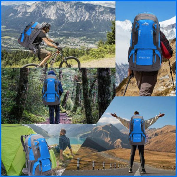 60L Vanntett Turryggsekk med Hoftebelte, Utendørs Fjellklatring Ryggsekk Laget av Polyester og Nylon