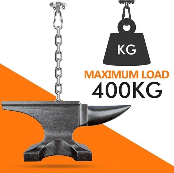 360° roterende hængekøgekrog i rustfrit stål, M8 ring, 400 kg bæreevne, ophæng til hængestol/gynge/sandpose.