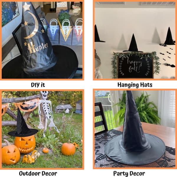 Heksehat 4-delt sæt, Halloween festkostume tilbehør, sort