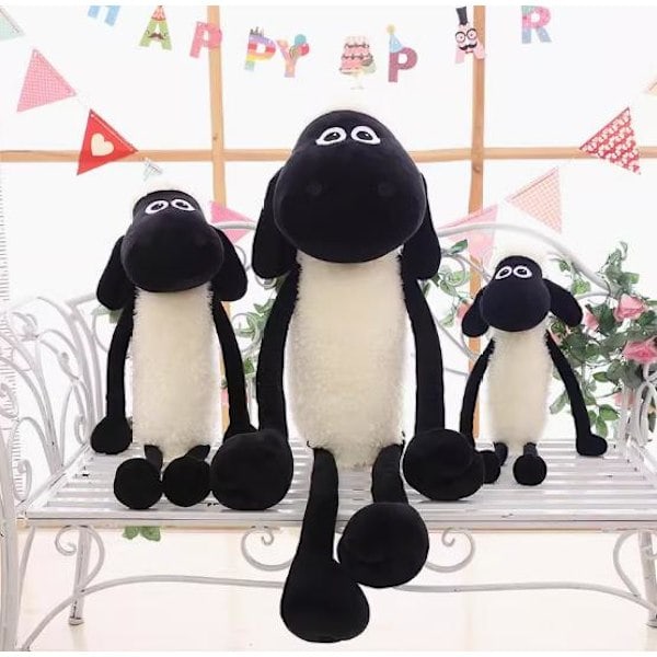 Shaun the Sheep Plysstofdyr, Sort og Hvid, Velegnet til Børn og Voksne 40cm