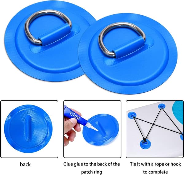 PVC padlebrett D-ring lapper, 8-pakning, 8 cm, SUP kajakk/oppblåsbare båttilbehør, blå.