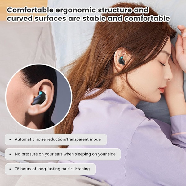 Mini usynlige minste hodetelefoner Bluetooth trådløse in-ear for søvn, trådløse sovehodetelefoner, støydempende hodetelefoner
