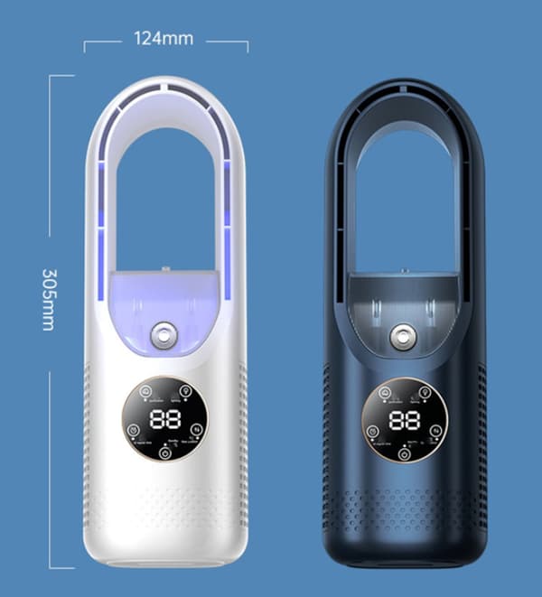 Bladeless ventilator - Bordventilator - Luftkøler - Energibesparende køling - Lydløs bladeless ventilator - Touch-kontrol - USB - Bærbar ventilator - Blå